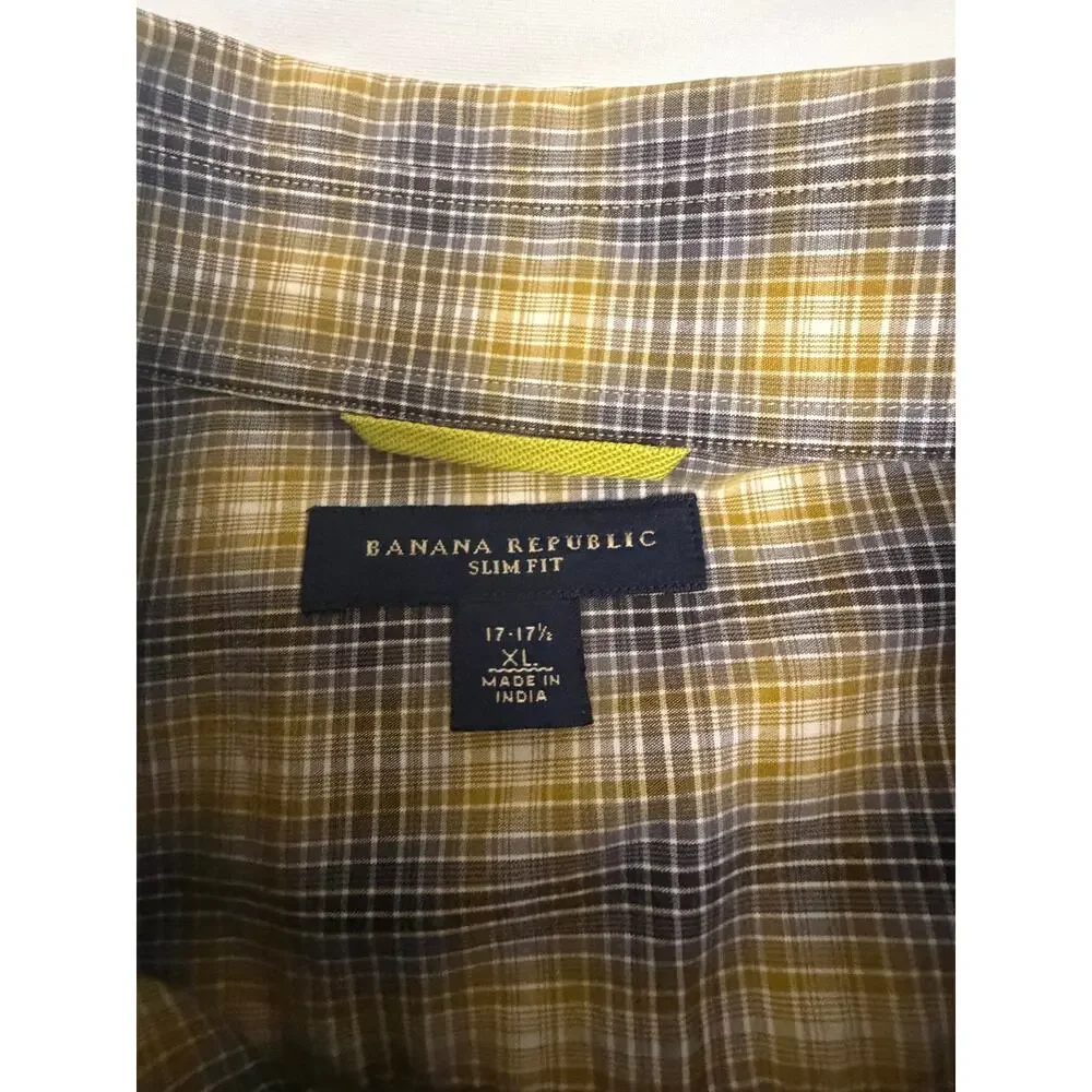 Banana Republic Mens XL Ombre Plaid Utility Shirt Slim Fit Epaulet